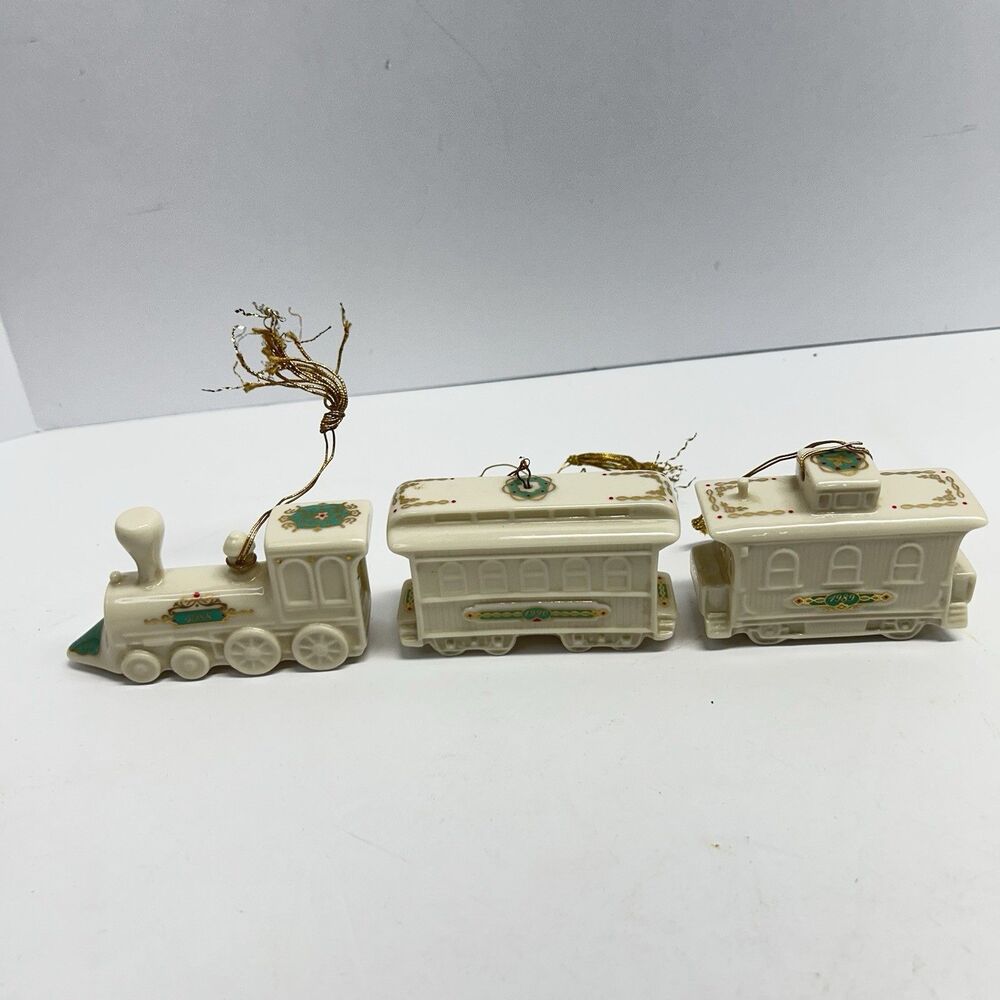 Lenox Fine China Christmas Train Set 3 Pc Locomotive Passenger Car Caboose 1993